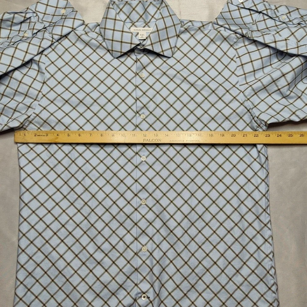 Banana Republic Men Large (16-16.5) Blue Diagonal‎ Check Cotton Button Shirt